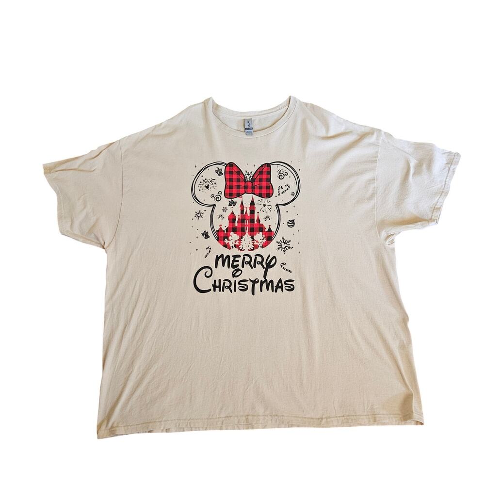 Gildan Disney Christmas Tee Shirt Tan Red Black Sz 4XL EUC